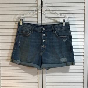 Arizona Jean Co Blue Distressed Button Fly Hi Rise Denim Shorts Juniors 11